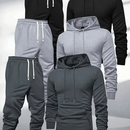 Assorted 3pcs Men’s Hooded Sweatshirt and Sweatpants Set for comfortable casual wear