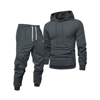 Gray 3pcs Men’s Hooded Sweatshirt and Sweatpants Set for comfortable casual wear