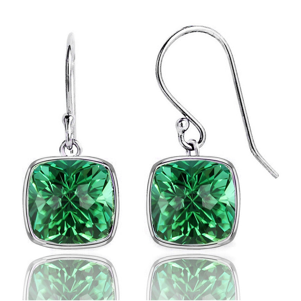 4.50CTW Lab Grown Cushion Cut Emerald Drop Earrings in 925 Sterling Silver - 8mm Square Gems-0