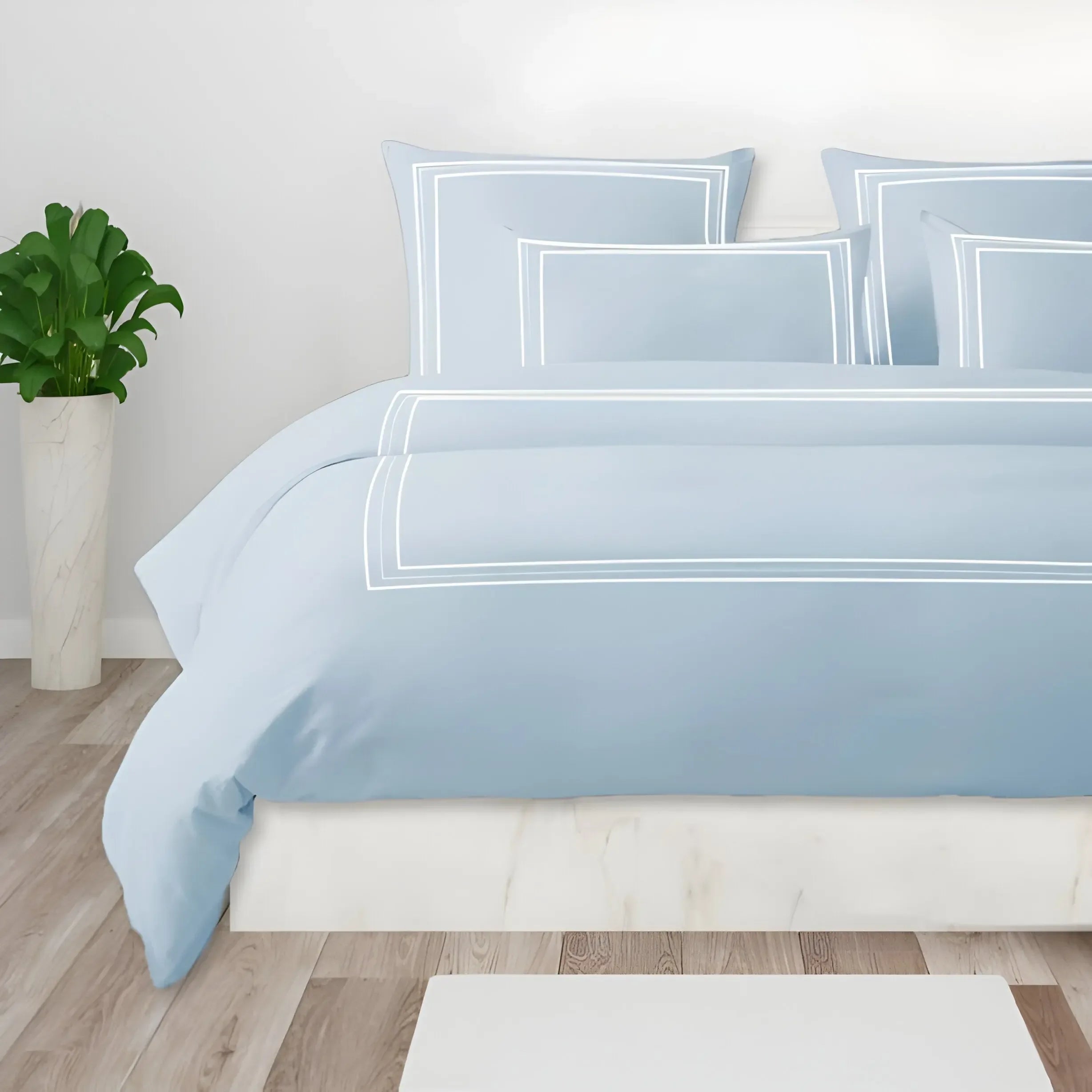 400TC Cotton Classic Luxurious Embroidery Sateen Solid Duvet Cover Set - Plush Fashion Hub