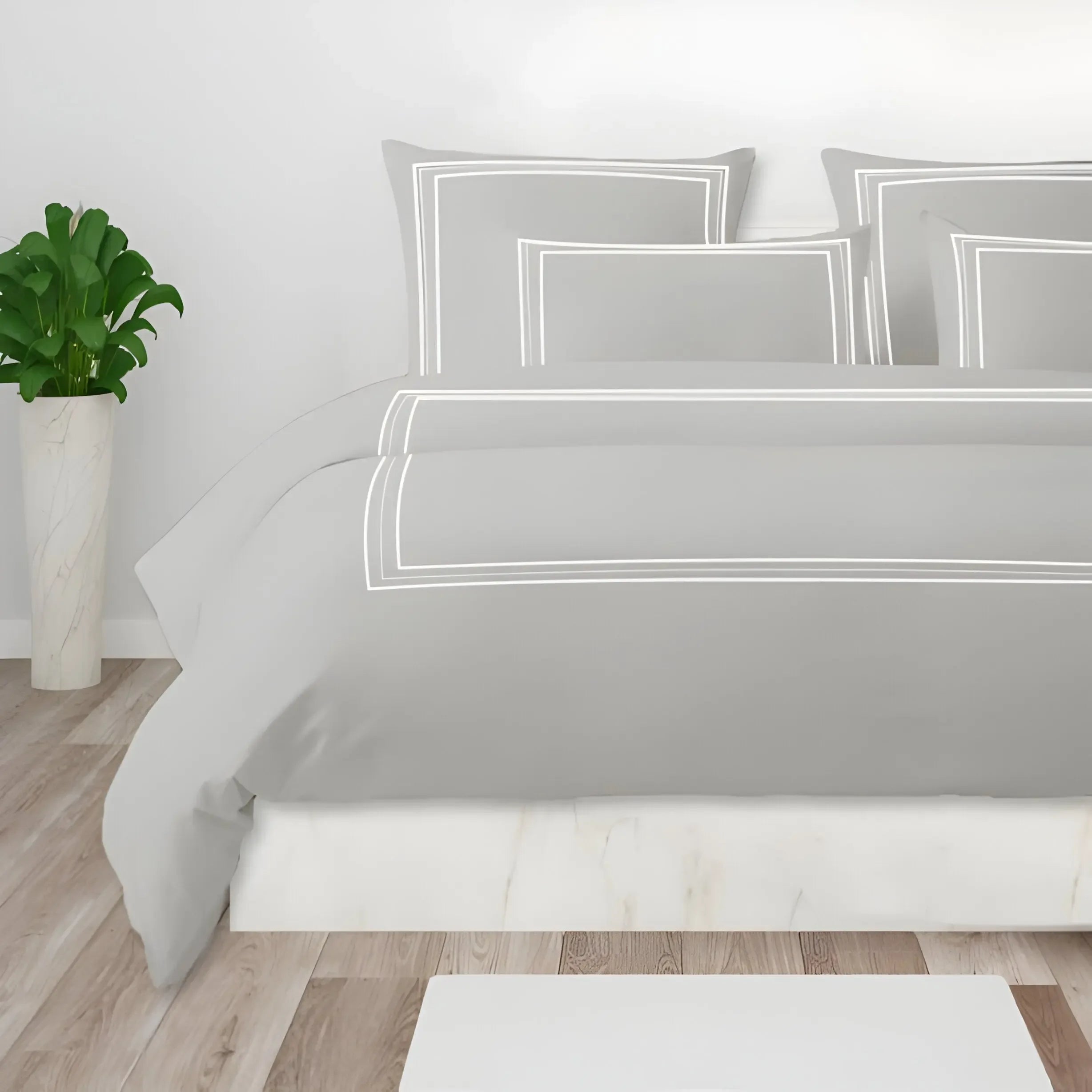 400TC Cotton Classic Luxurious Embroidery Sateen Solid Duvet Cover Set - Plush Fashion Hub