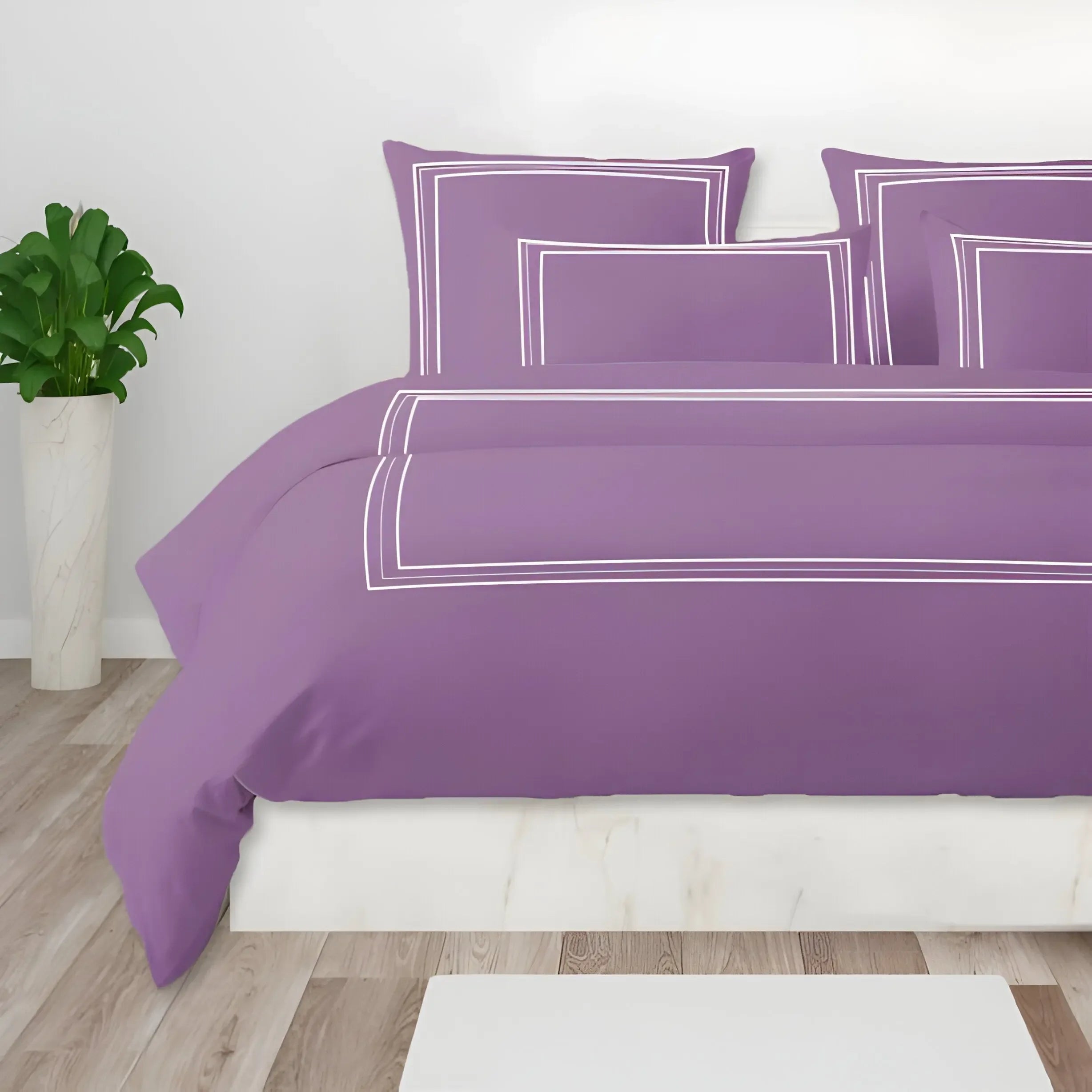 400TC Cotton Classic Luxurious Embroidery Sateen Solid Duvet Cover Set - Plush Fashion Hub