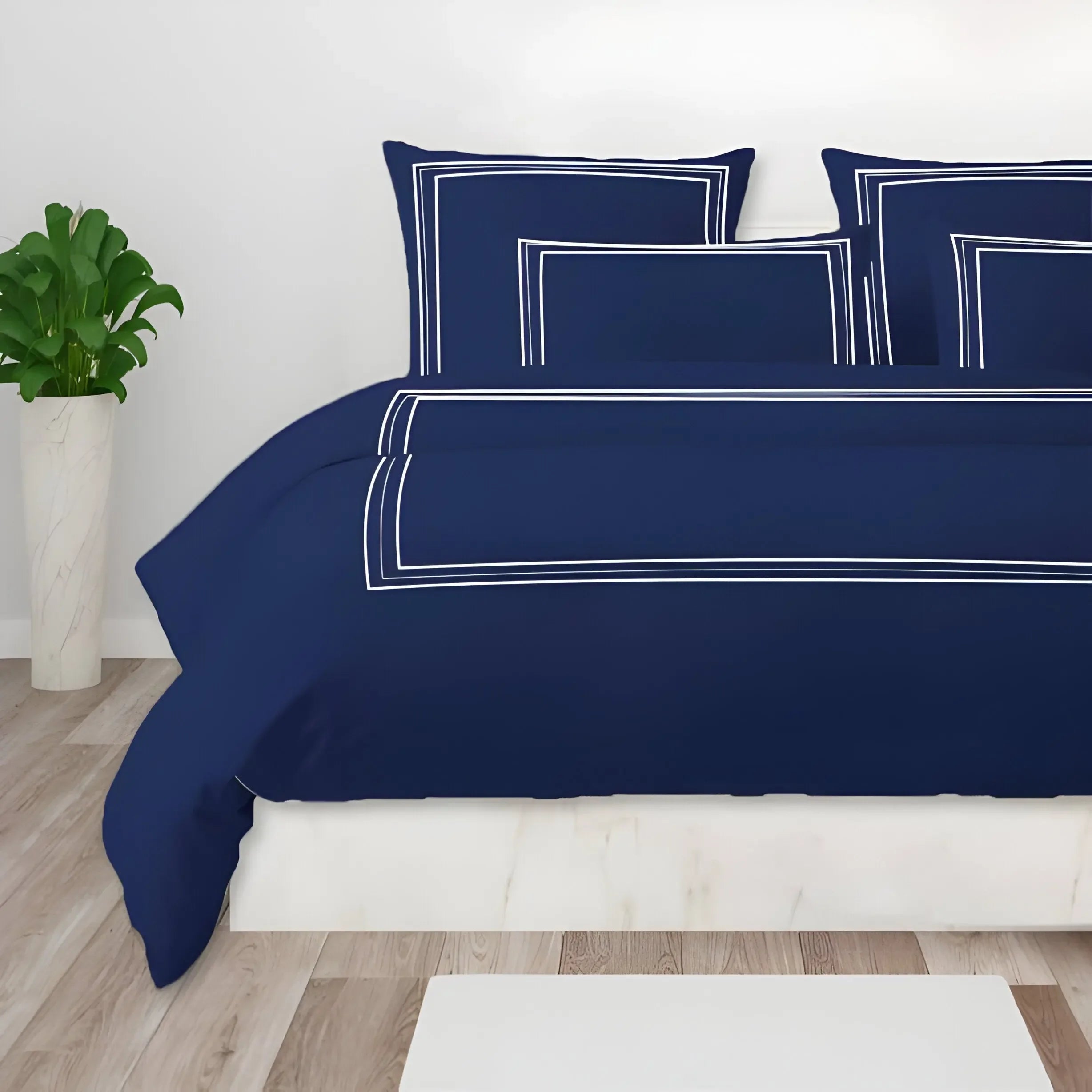 400TC Cotton Classic Luxurious Embroidery Sateen Solid Duvet Cover Set - Plush Fashion Hub