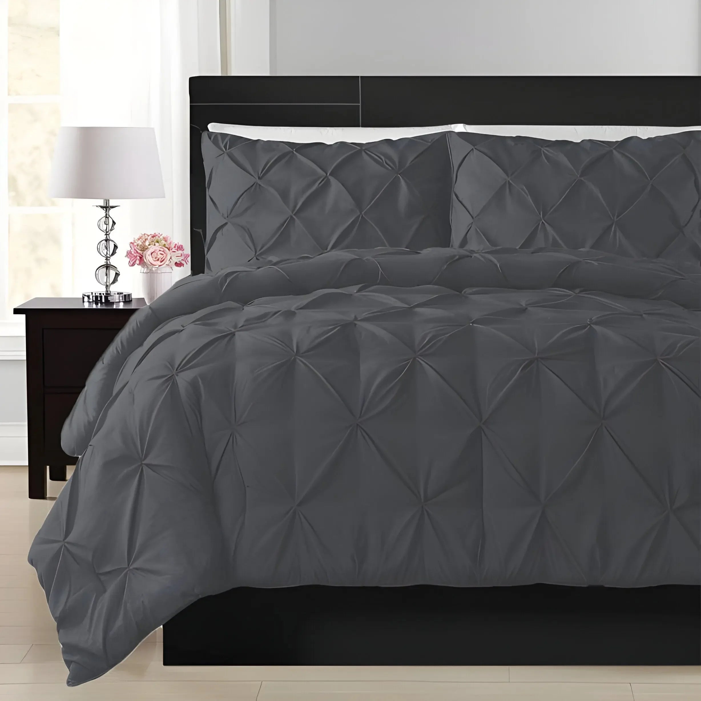 400TC Cotton Pintuck Sateen Solid Duvet Cover Set - Plush Fashion Hub