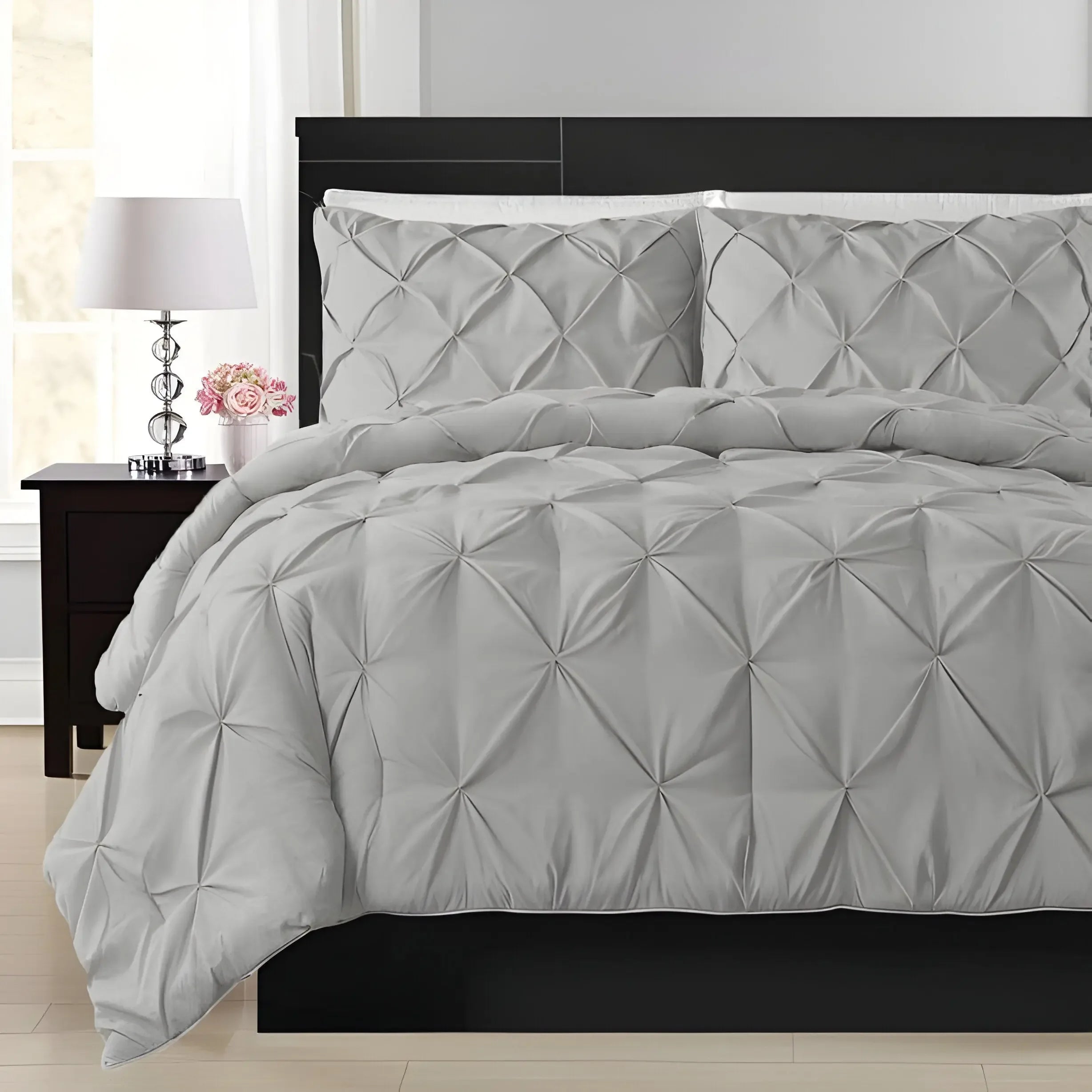 400TC Cotton Pintuck Sateen Solid Duvet Cover Set - Plush Fashion Hub