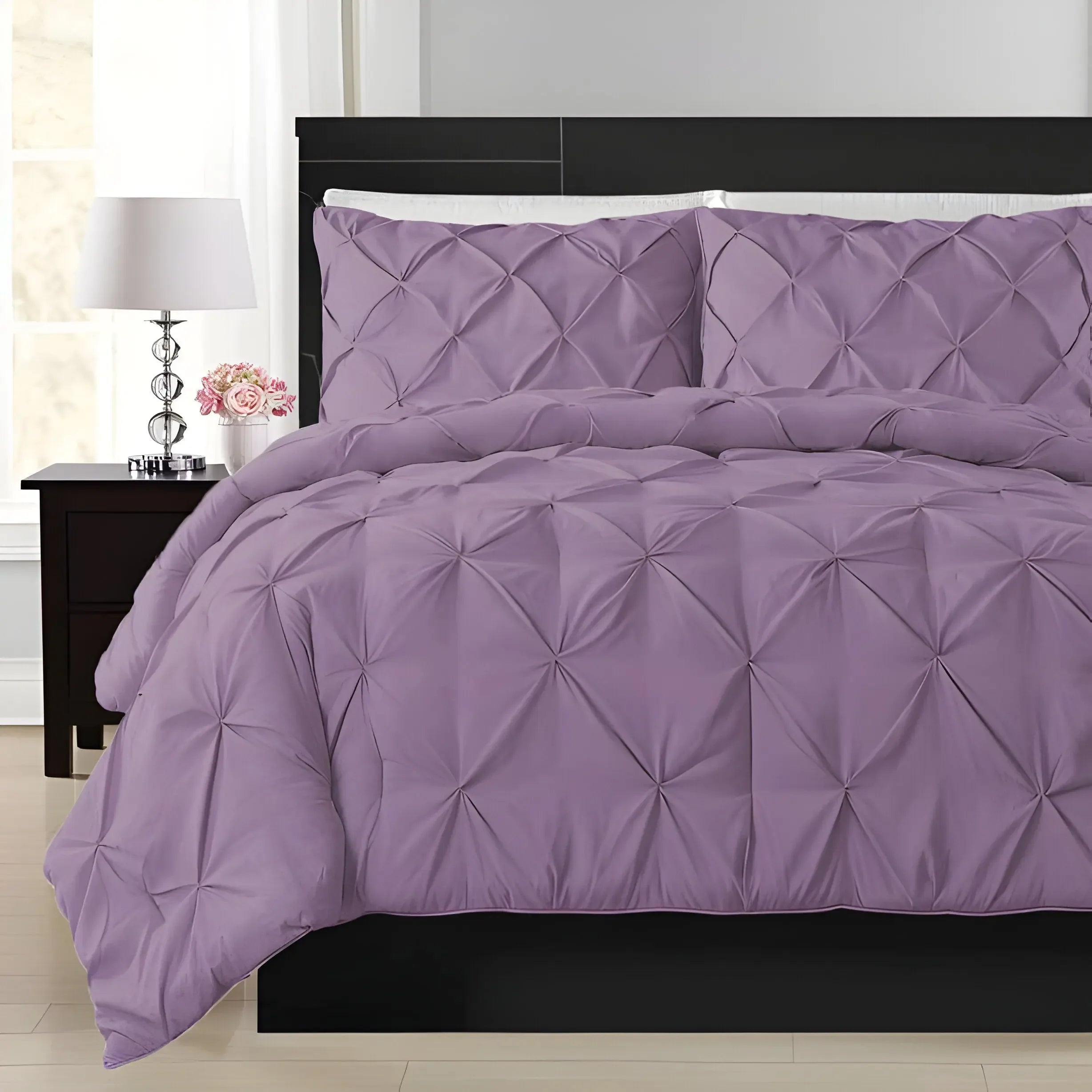 400TC Cotton Pintuck Sateen Solid Duvet Cover Set - Plush Fashion Hub