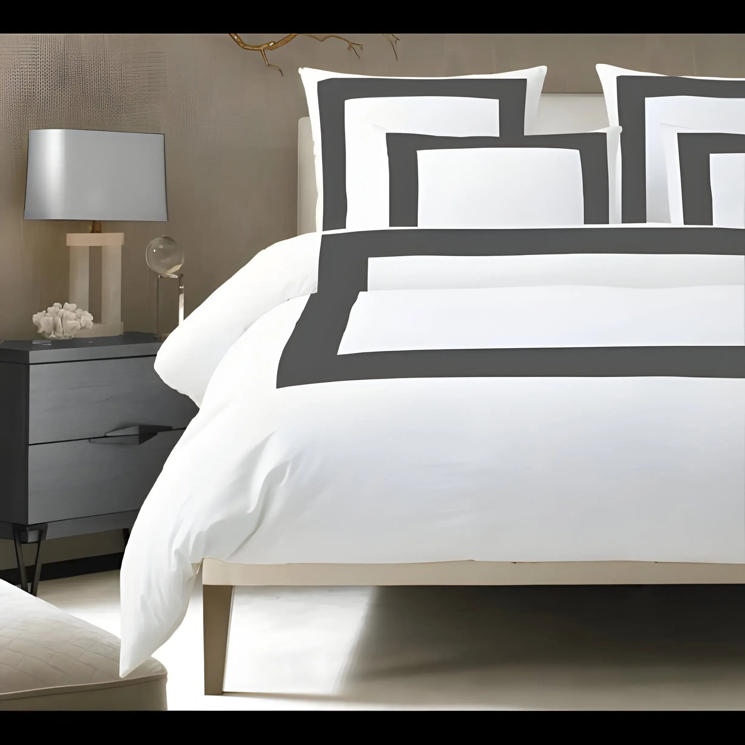 400TC Cotton Sateen Border Frame Duvet Cover Set - Plush Fashion Hub