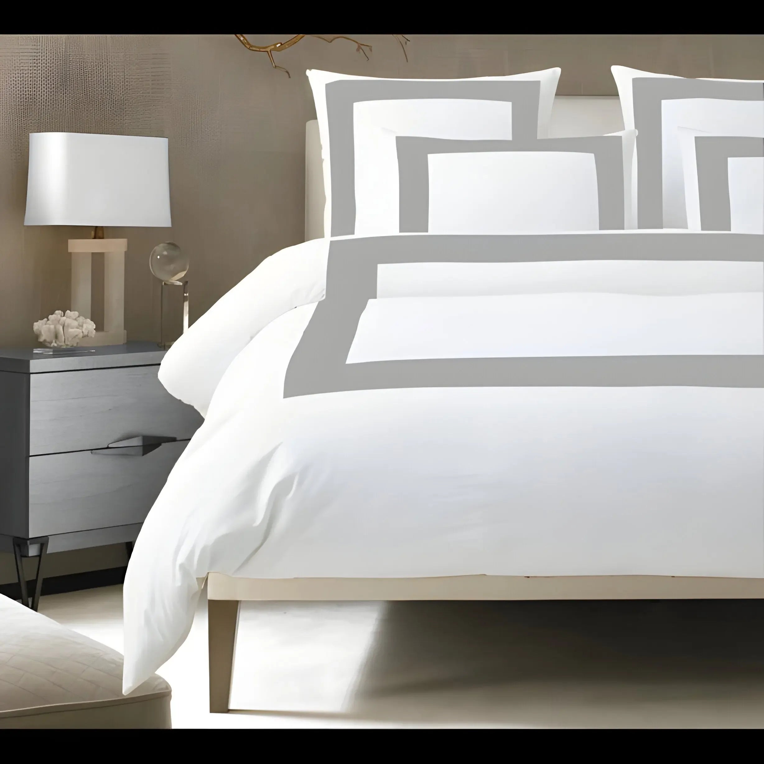 400TC Cotton Sateen Border Frame Duvet Cover Set - Plush Fashion Hub