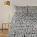 400TC Sateen Solid Cotton Waterfall Ruffle Duvet Cover Set - Plush Fashion Hub