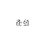 Certified IGI lab-grown round diamond stud earrings in 14k white gold with G/VS2 clarity, featuring 1 ctw total weight.
