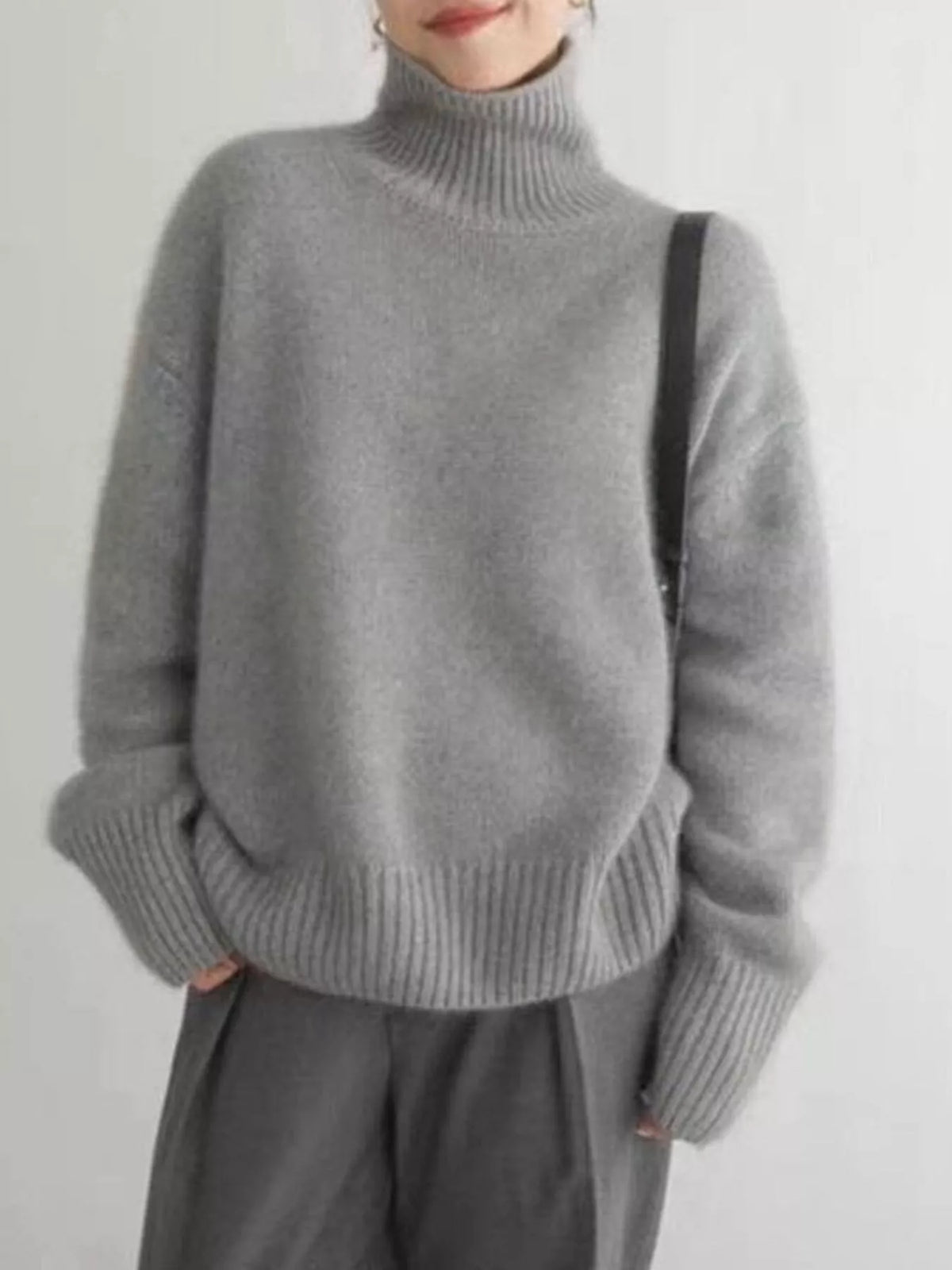 Simply Love turtleneck dropped shoulder sweater in soft knit fabric, featuring a cozy turtleneck and relaxed fit.