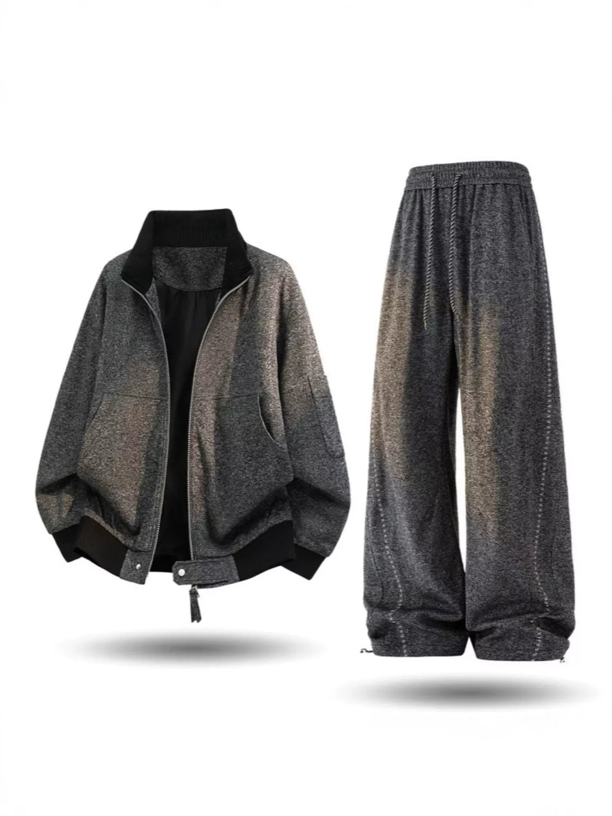 Men's plus size thick tracksuit set with jacket and pants by Trendsi, casual athleticwear, shown in dark color.