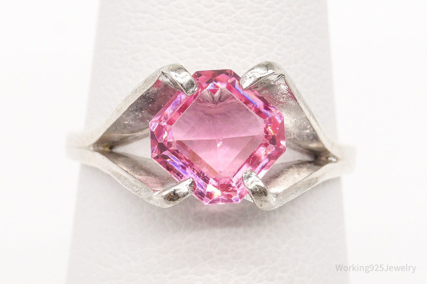 Vintage Designer Espo Pink Cubic Zirconia Sterling Silver Ring - Size 5 Working 925 Jewelry