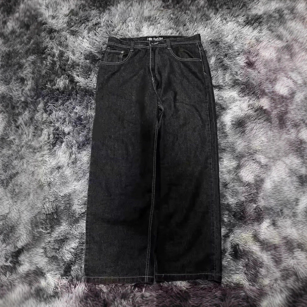 Eprolo retro washed wide-leg denim jeans showing a relaxed fit with faded wash and classic five-pocket design.