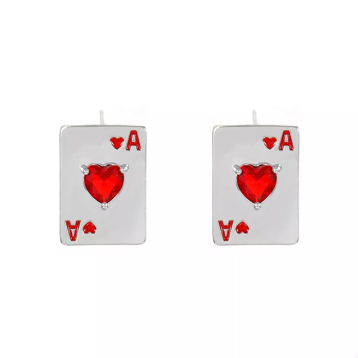 Plush Fashion Hub Ace of Hearts poker card stud earrings featuring gold-tone metal and detailed heart design for stylish accessories.