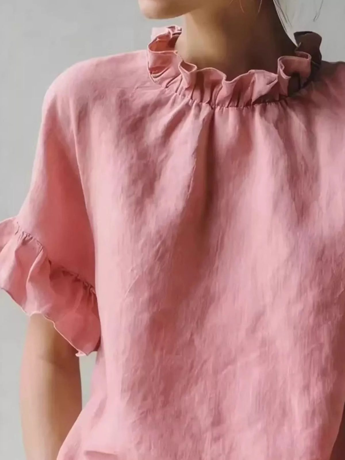 Plus size ruffled neck half sleeve blouse from Plush Fashion Hub, featuring a full size fit and stylish ruffle details.