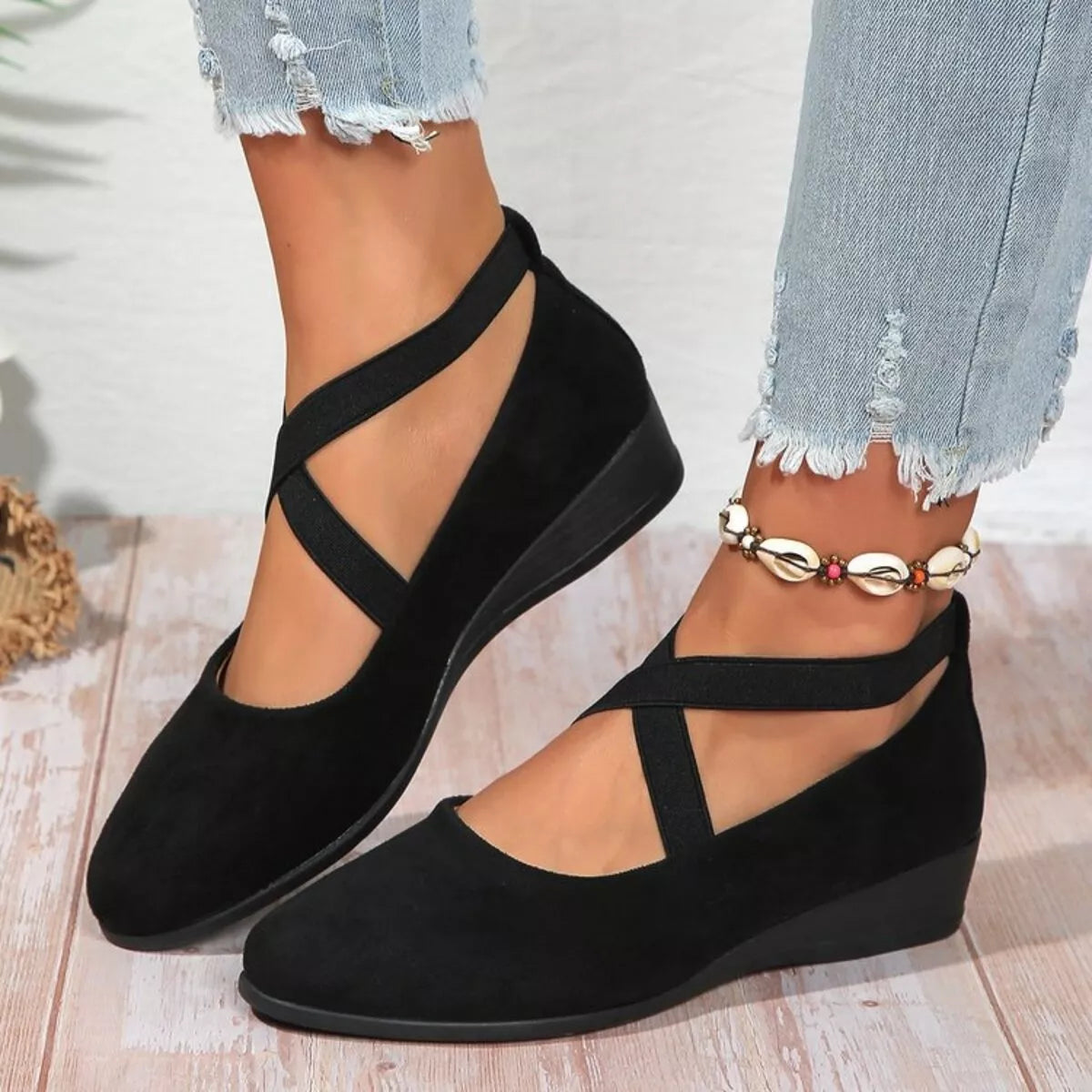 Round toe wedge loafers from Trendsi featuring a stylish design, perfect for casual or office wear, shown in the product image.