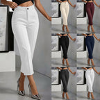 Women's high-waisted straight-leg casual pants by FitiqueFit with a drapey, cropped fit, shown in a relaxed, stylish fit.