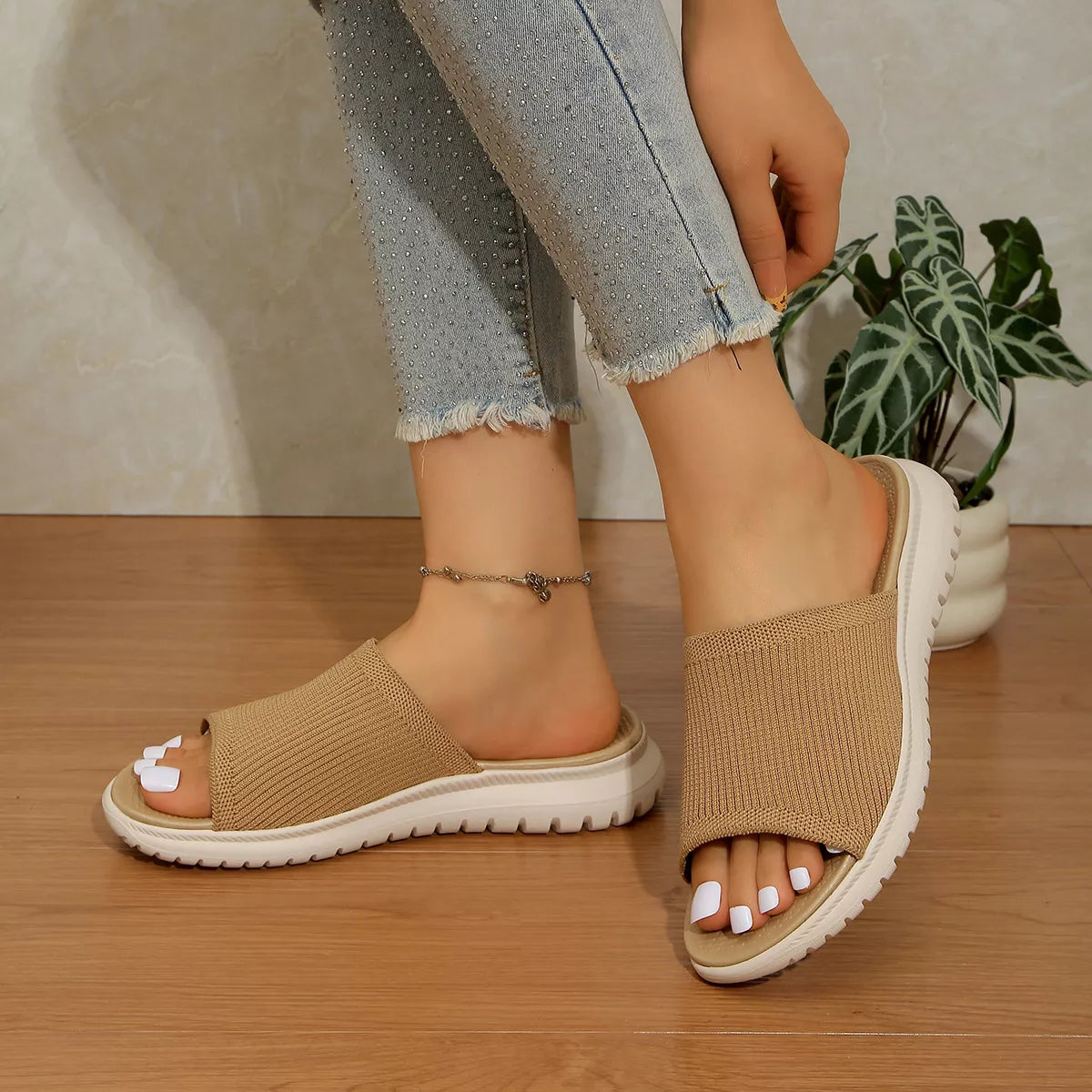 Open toe breathable sandals by Plush Fashion Hub featuring cushioned straps and stylish design for warm weather comfort.