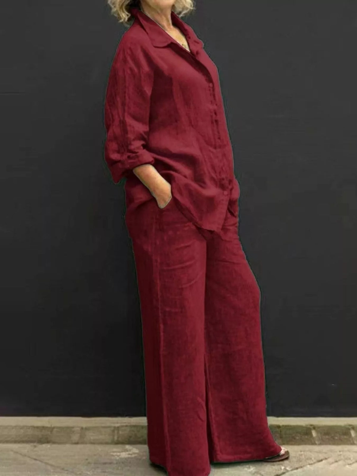 Plus size plush fashion hub loungewear set with long sleeve shirt and matching pants, comfortable and stylish for relaxed wear