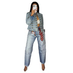 Street Style Badge Print Dagger Jeans