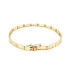 14k yellow gold Greek fret design fancy bracelet with intricate pattern, showcasing elegant craftsmanship and stylish jewelry.