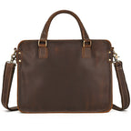 Pi-Mart Retro Crazy Horse Leather Briefcase, 14-inch commuter business bag with vintage leather finish and sturdy handle.
