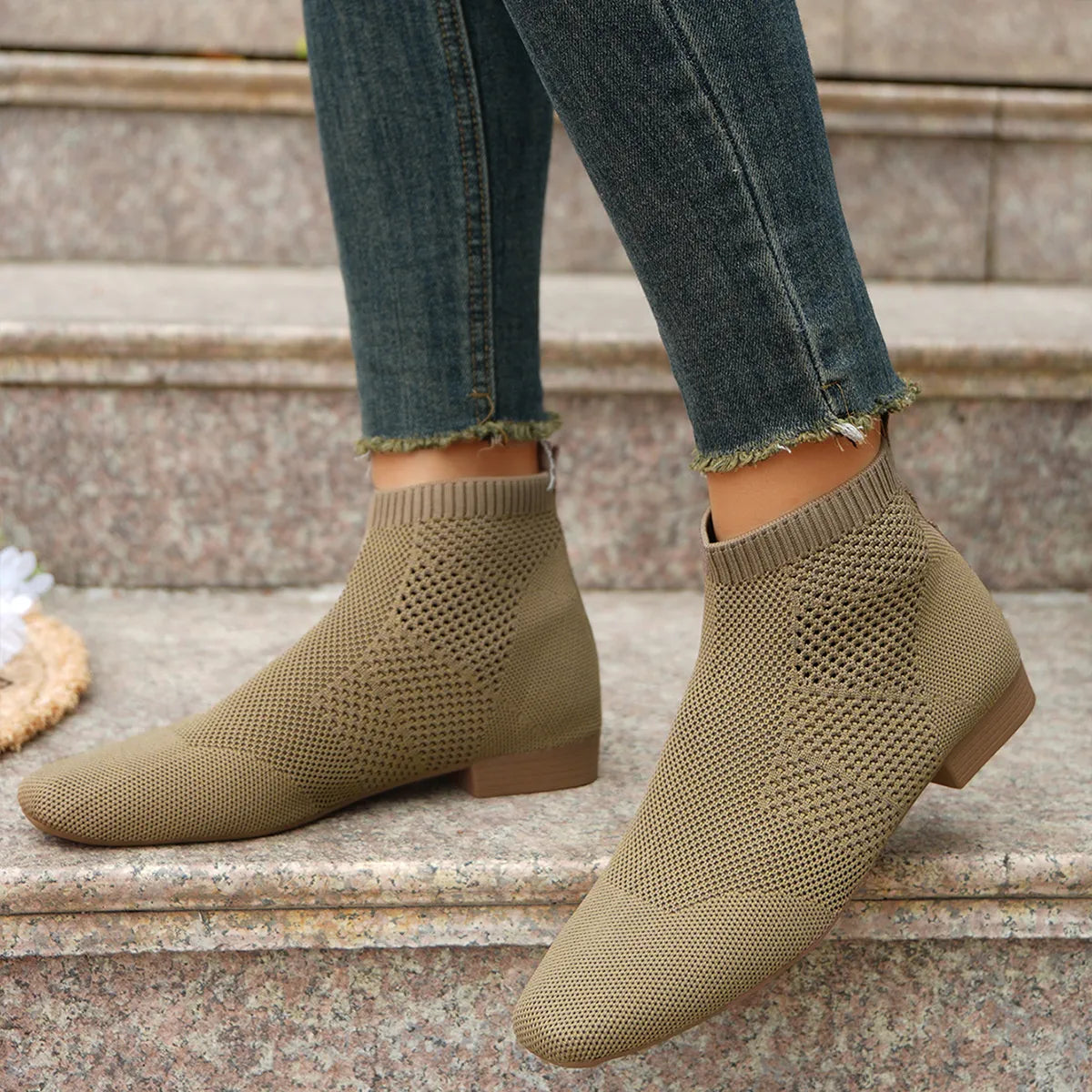 Women's mesh knit ankle boots with stretch comfort fit, trendy and stylish shoes from Trendsi.