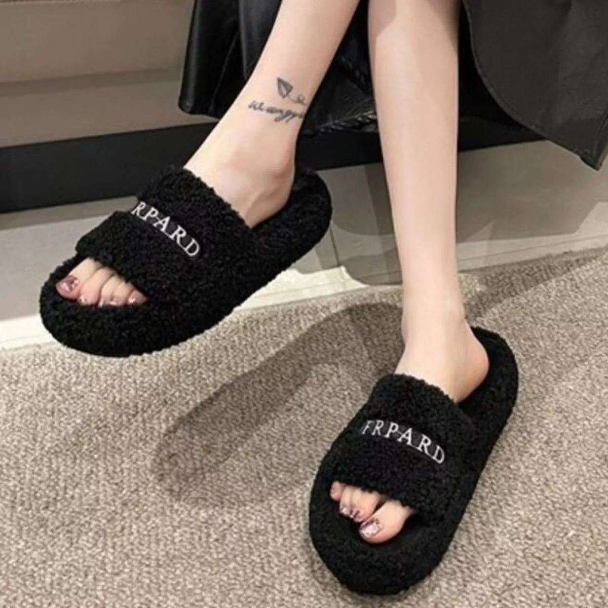 Soft fuzzy plush open toe slippers by Simply Love with a cozy design and open toe style for comfortable indoor wear.