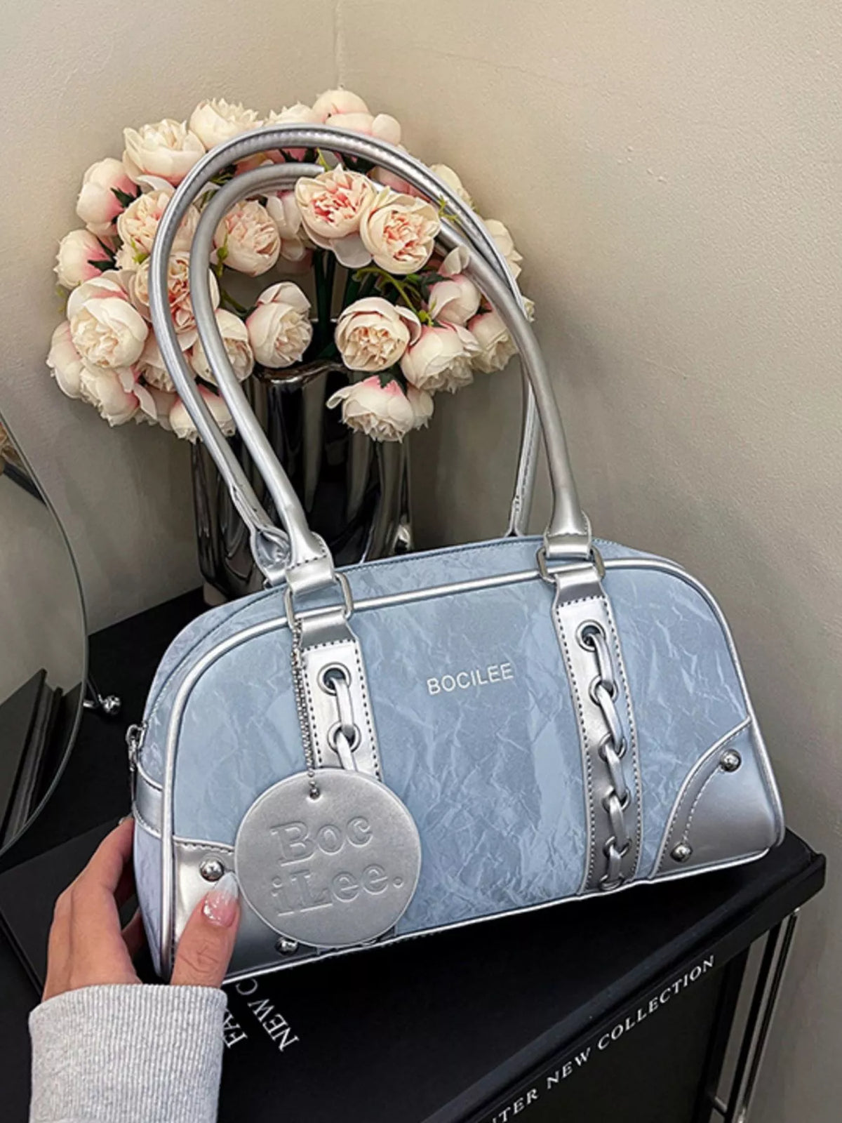 Plush Fashion Hub top handle shoulder bag in sleek design, featuring a sturdy handle and spacious interior for everyday use.
