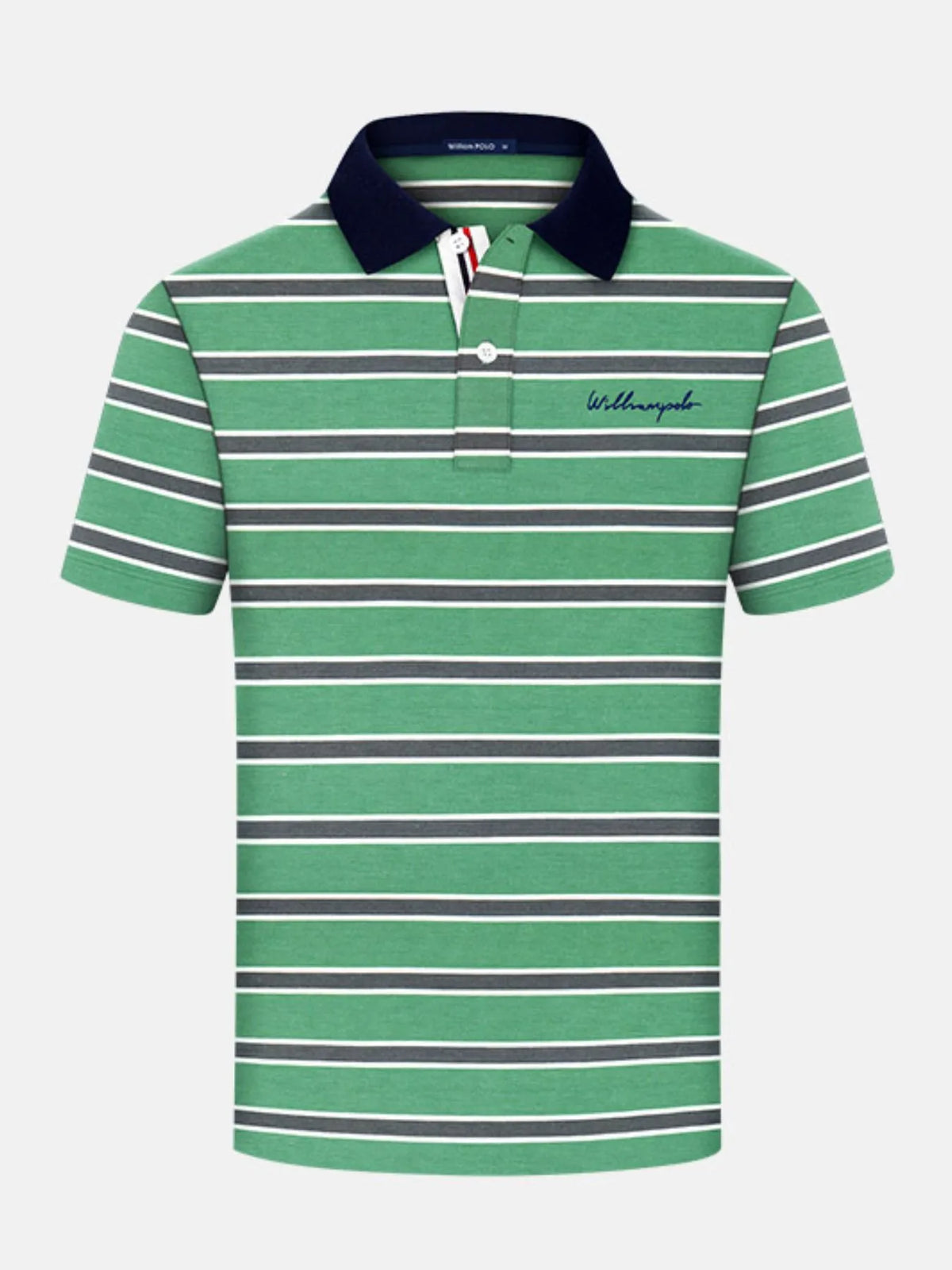 Men's plus size striped polo shirt from Trendsi, short sleeve design with multicolor horizontal stripes, casual and comfortable fit.