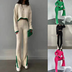 Women’s casual color-block two-piece set by FitiqueFit, featuring a stylish top and matching pants, perfect for relaxed everyday wear.