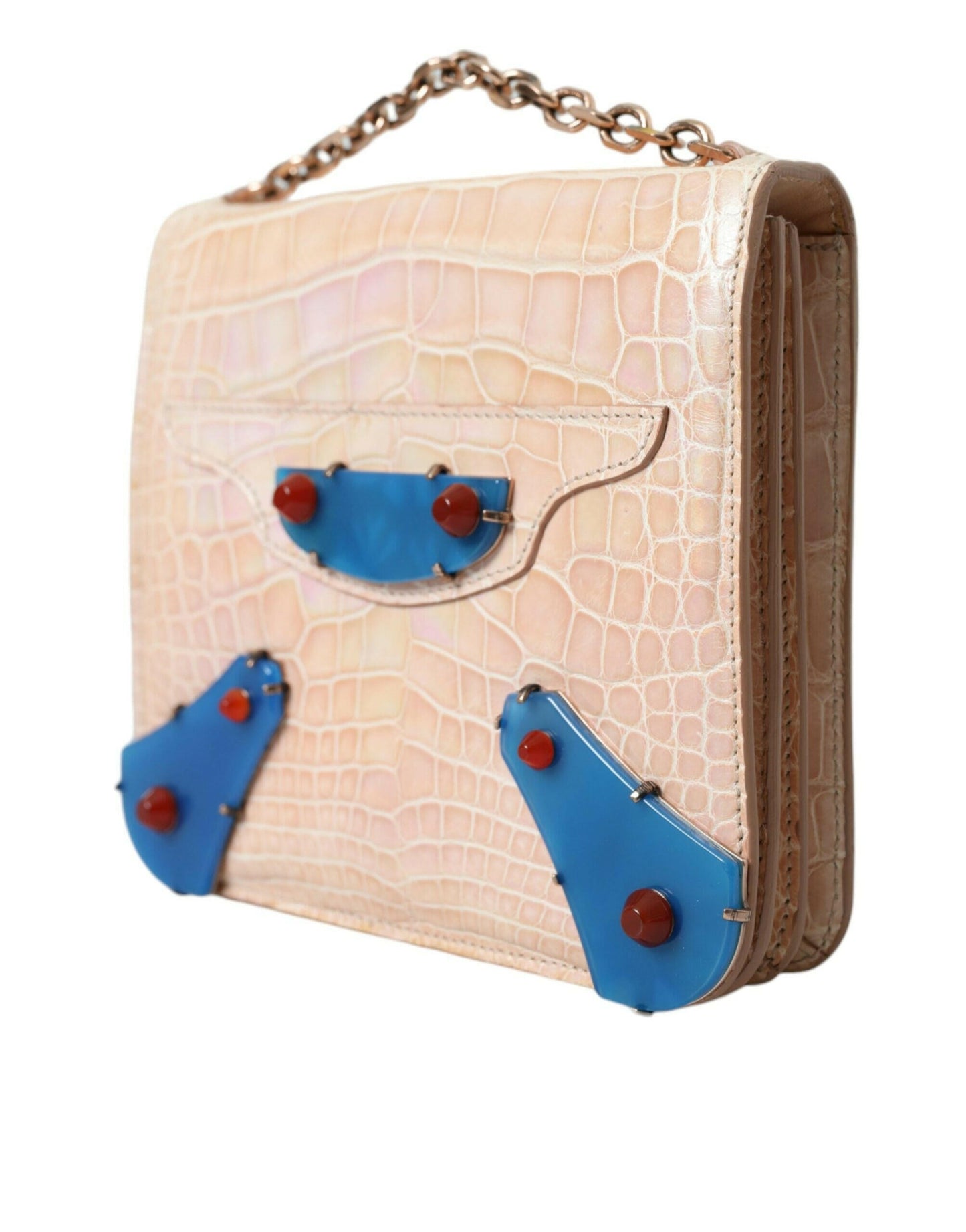 Balenciaga Beige Blue Agate Exotic Leather Gold Chain Purse Bag MaraFormigone