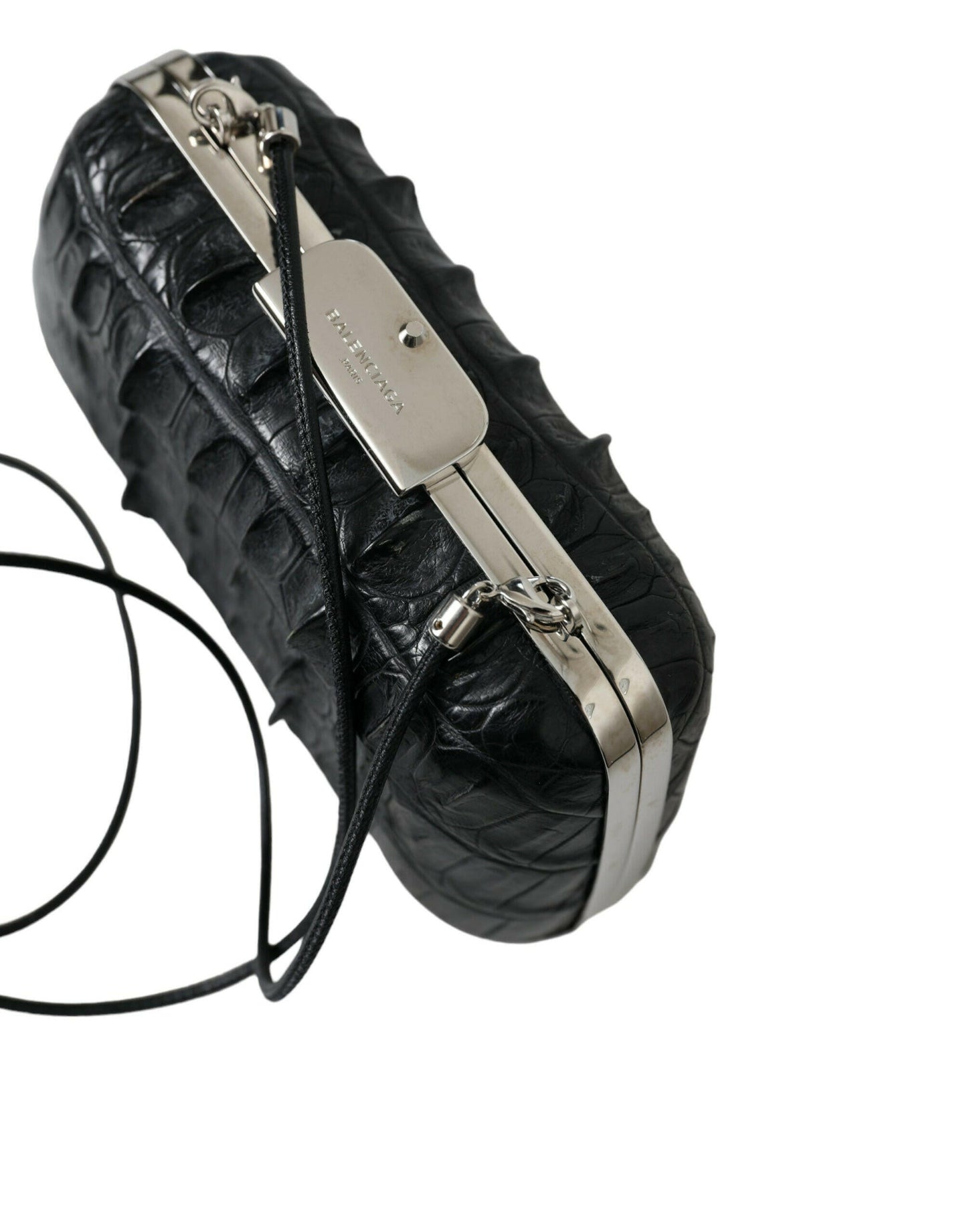 Balenciaga Black Exotic Skin Leather Shoulder Crossbody Box Clutch Bag MaraFormigone