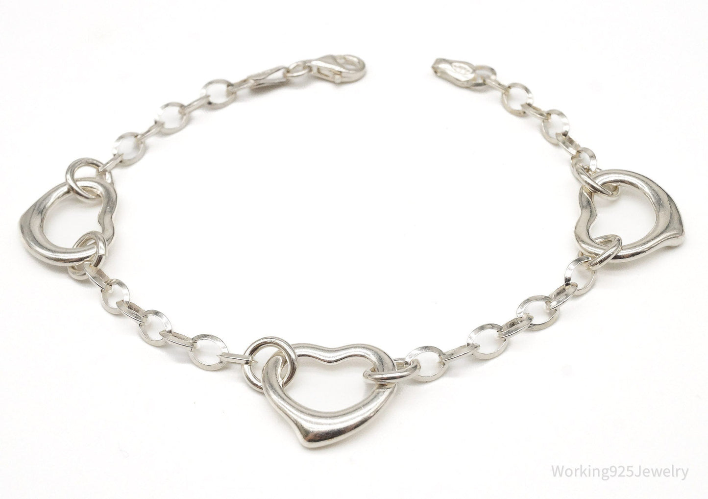 Vintage Italian Hearts Chain Link Sterling Silver Bracelet Working 925 Jewelry