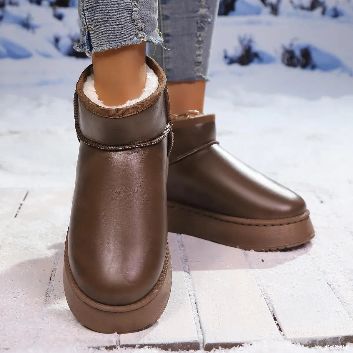 Faux-fur platform ankle boots by Trendsi, featuring a stylish design with chunky heels and cozy fur trim for winter fashion.