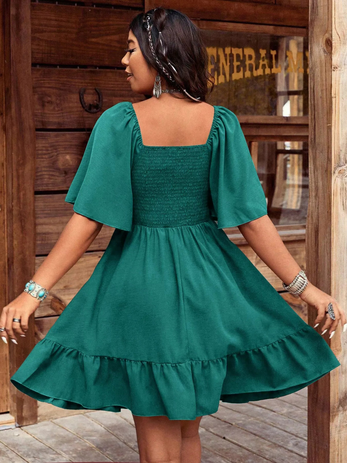 Embroidered Flutter Sleeve Mini Dress by Plush Fashion Hub featuring delicate embroidery and lightweight flutter sleeves.