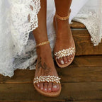 Women's rhinestone flat sandals with large size, buckle strap, and fashion-forward design from LadyShow.Store.