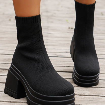 Women's Round Toe Block Heel Boots