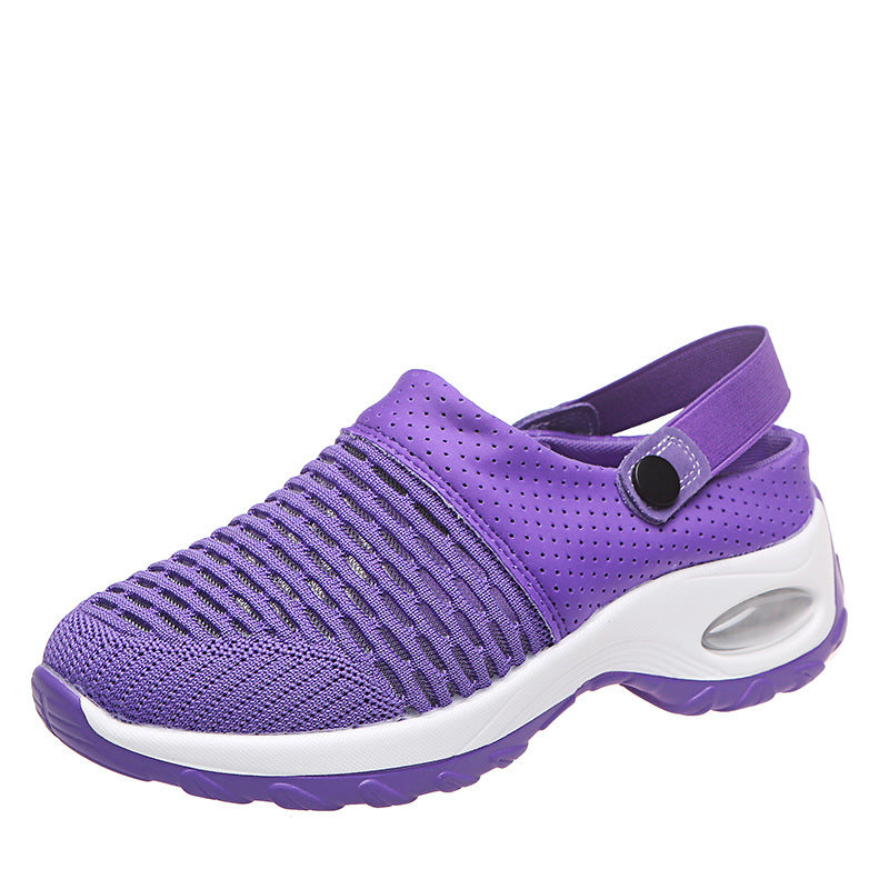 Light breathable women’s sandals with air cushion soles, designed for spring and summer, featuring one pedal and a half drag style.