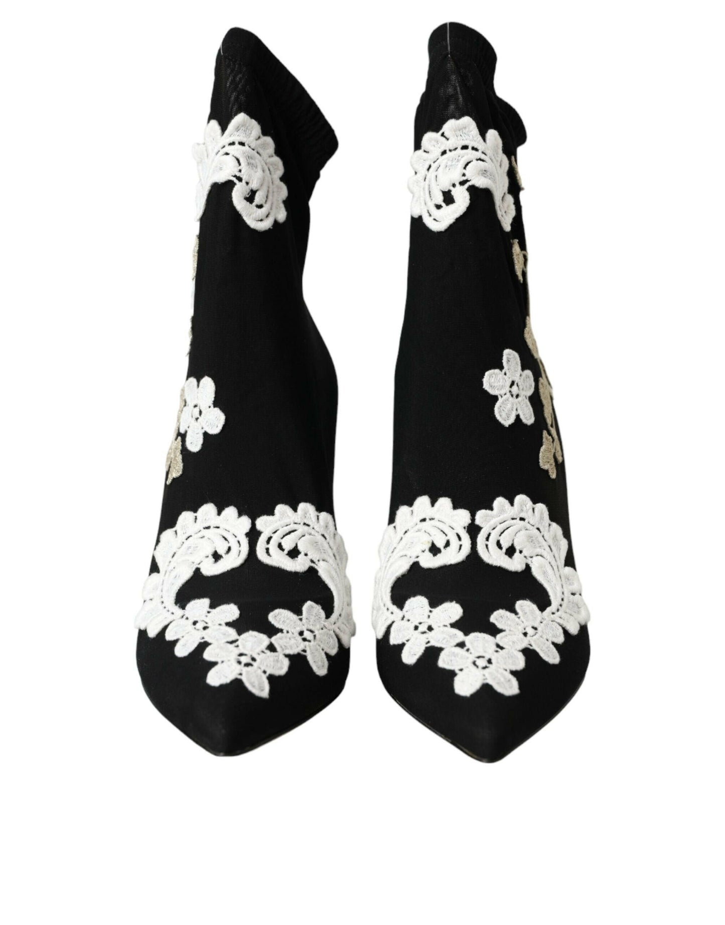 Dolce & Gabbana Black White Embroidery Slip On Boots Shoes MaraFormigone