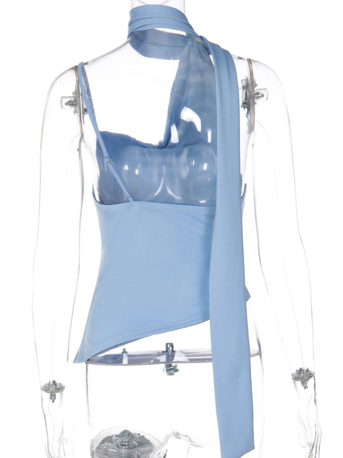 Women’s asymmetrical ruched cami top with tie detail from Plush Fashion Hub, featuring a stylish, fitted design in soft fabric.