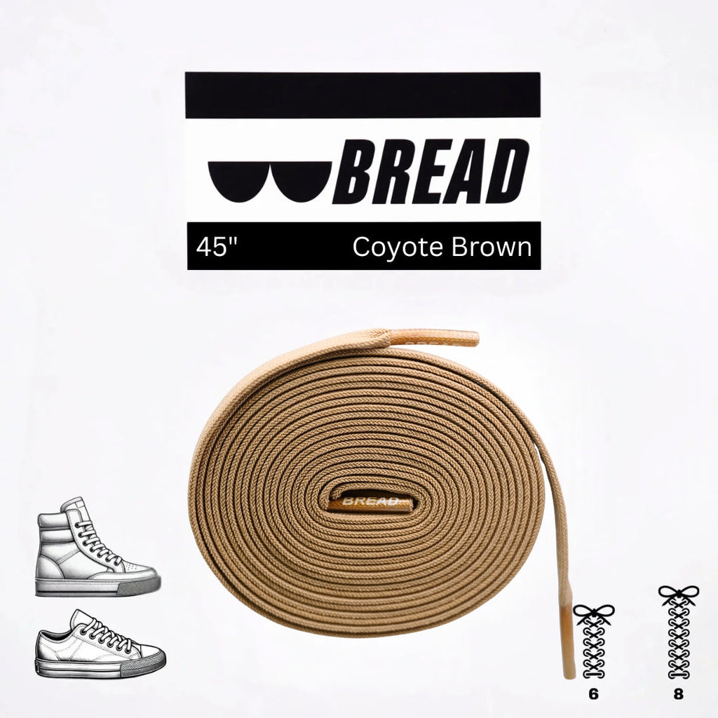 Coyote brown elastic shoelace by Bread, showcasing the stretchy, durable laces designed for comfortable fit on casual shoes.