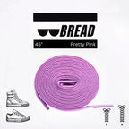 Pink elastic shoelace by Bread, showing close-up of soft, stretchy pink laces ideal for sneaker or casual shoe replacement.