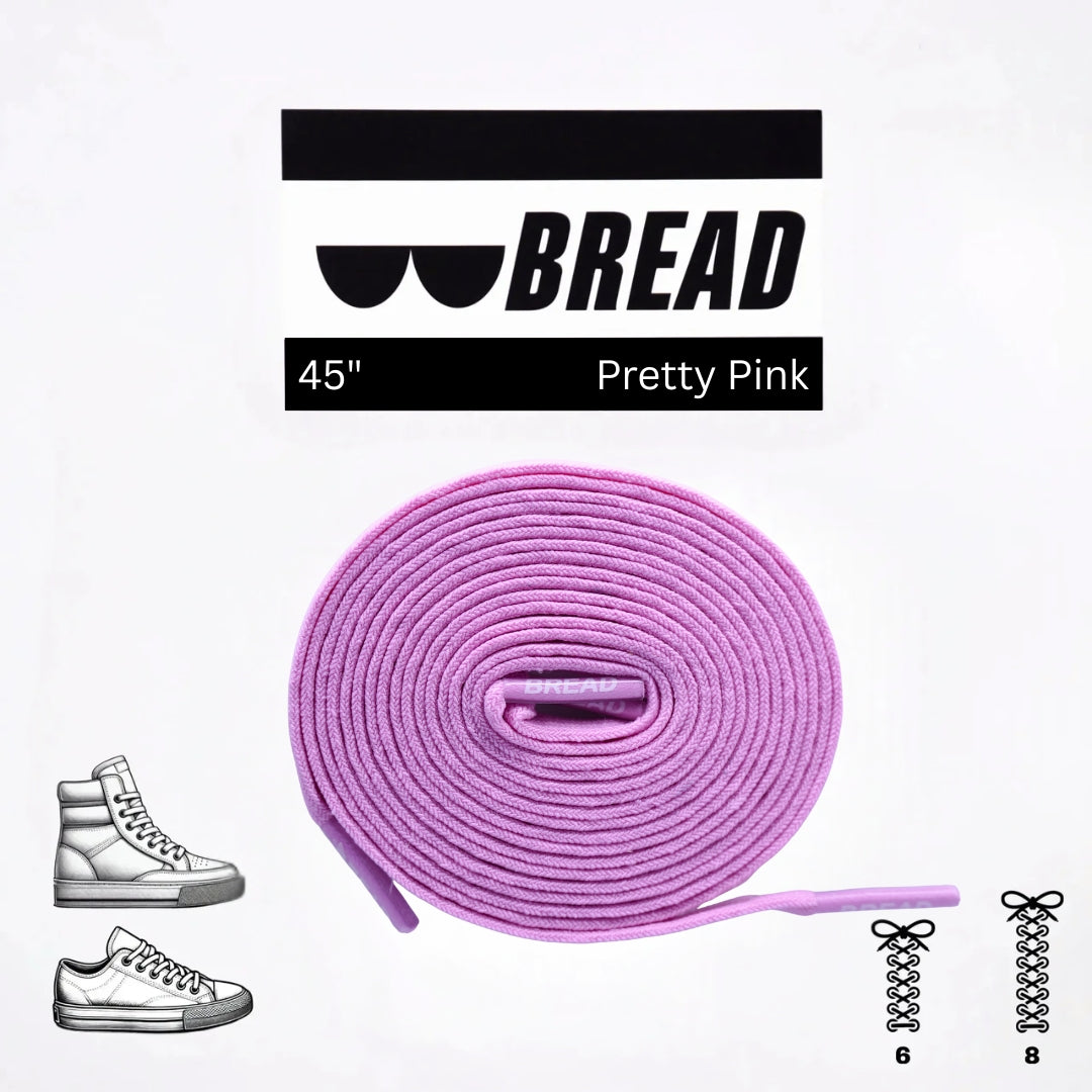 Pink elastic shoelace by Bread, showing close-up of soft, stretchy pink laces ideal for sneaker or casual shoe replacement.