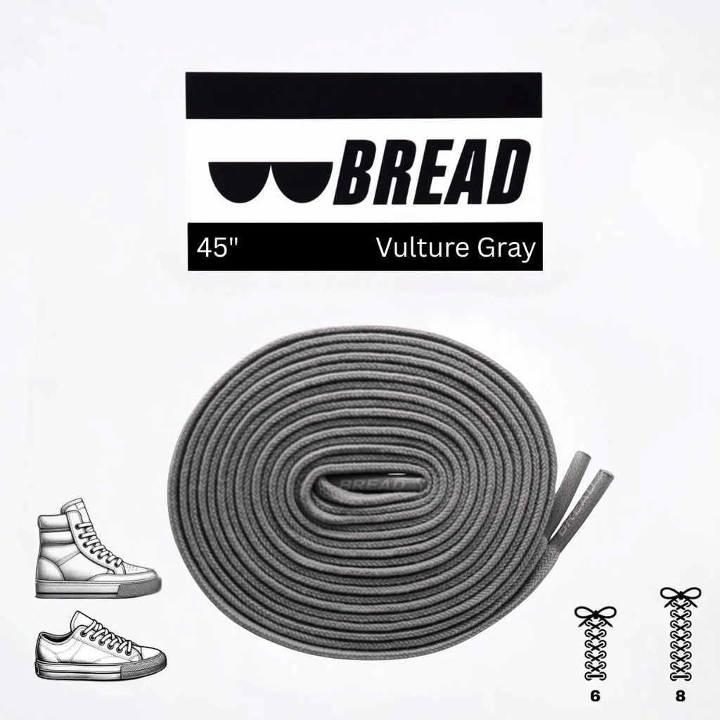 Gray elastic shoelace from Bread Vulture collection, featuring flexible, stretchable design for comfortable shoe fitting.