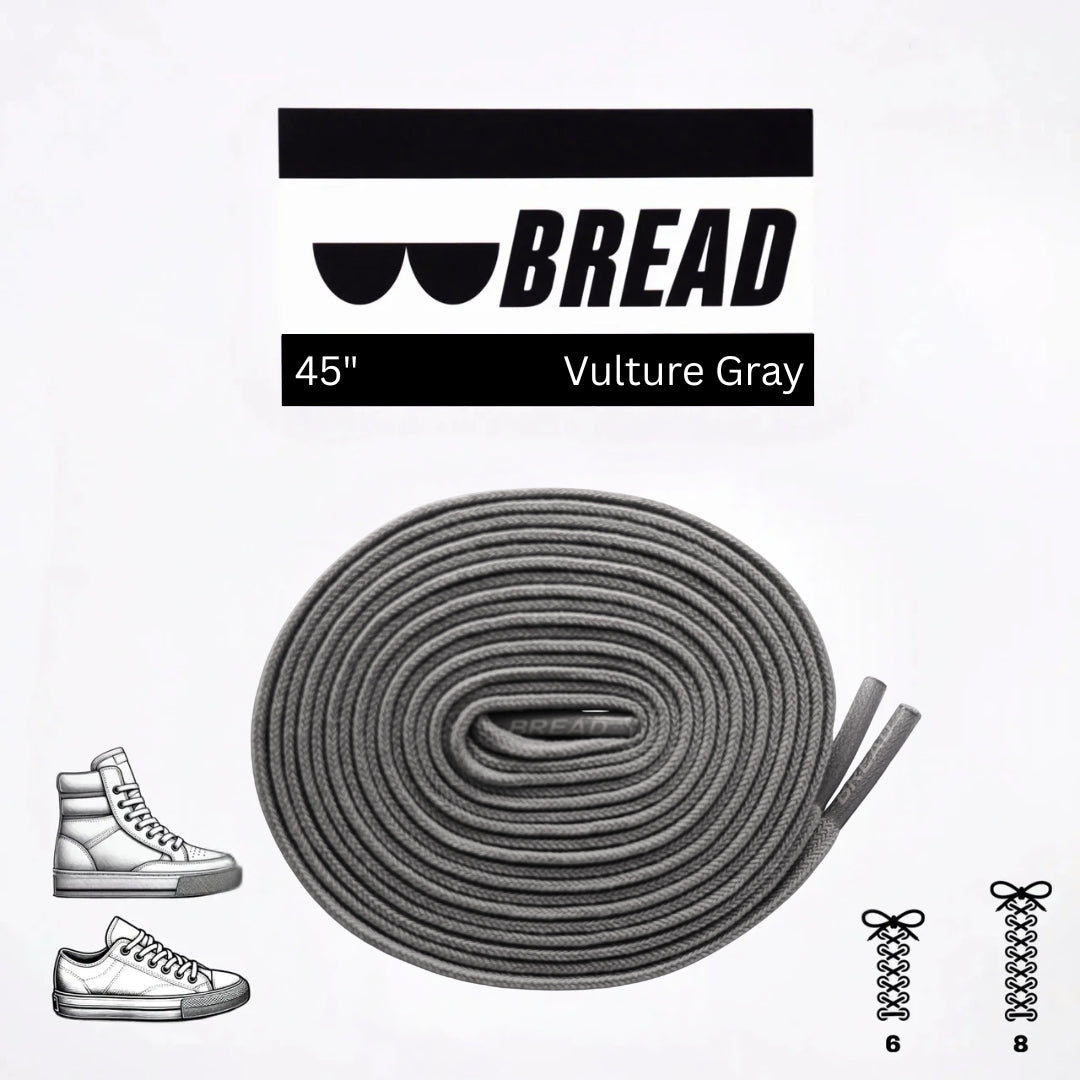 Gray elastic shoelace from Bread Vulture collection, featuring flexible, stretchable design for comfortable shoe fitting.