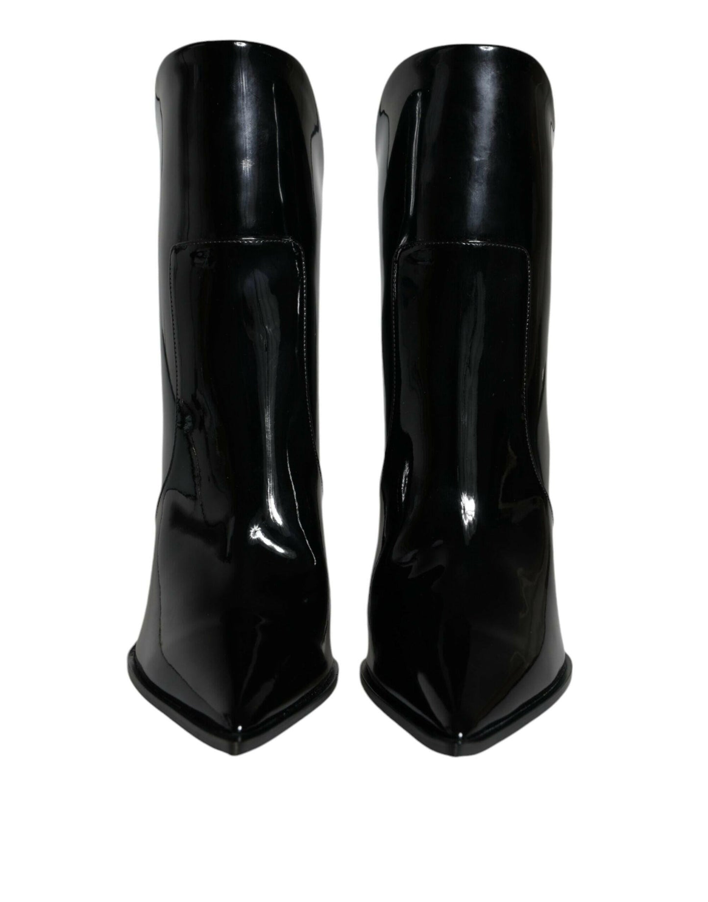 Dolce & Gabbana Black Patent Leather Pointed Ankle Boots Shoes MaraFormigone