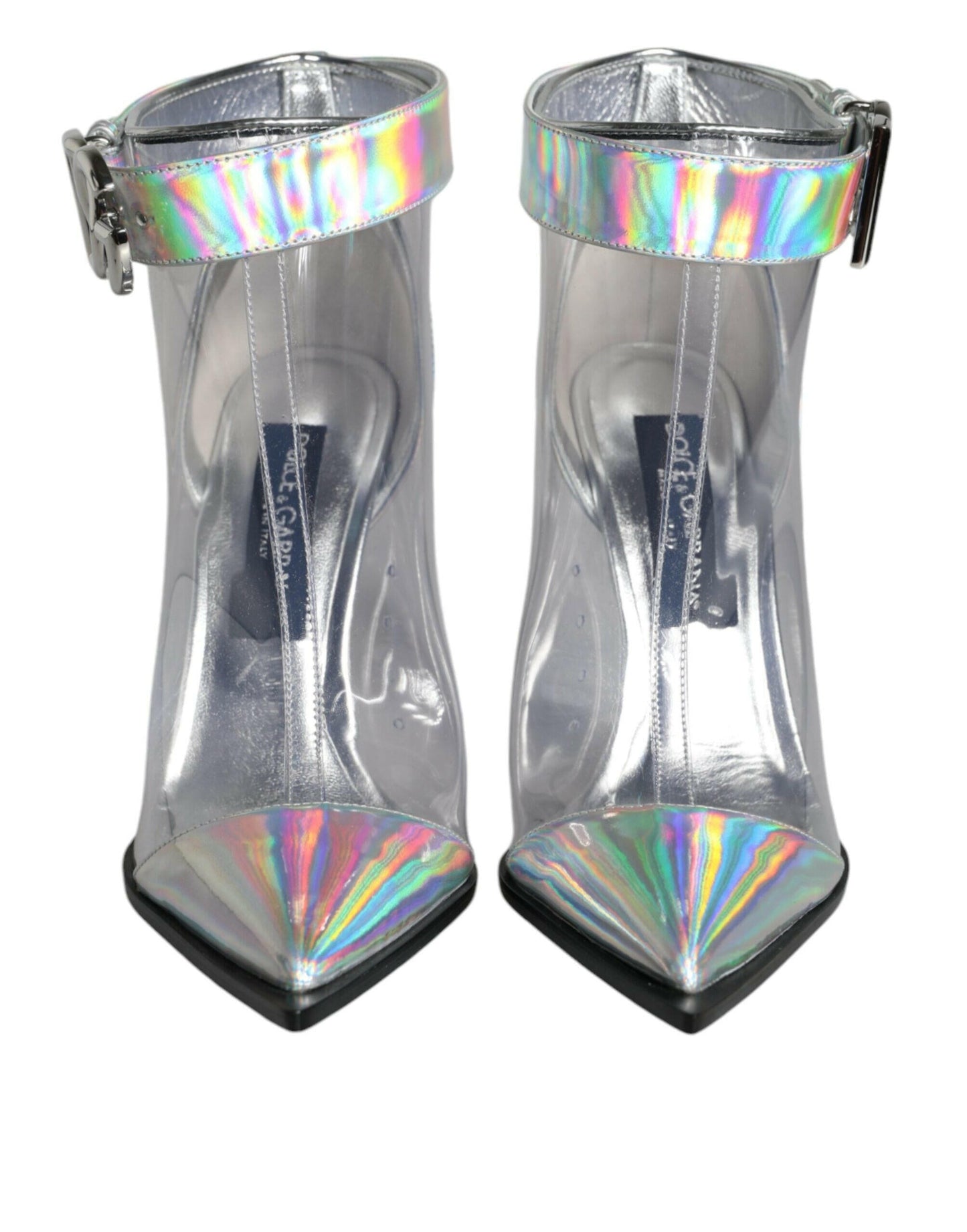 Dolce & Gabbana Silver Iridescent PVC Pointed Short Boots Shoes MaraFormigone