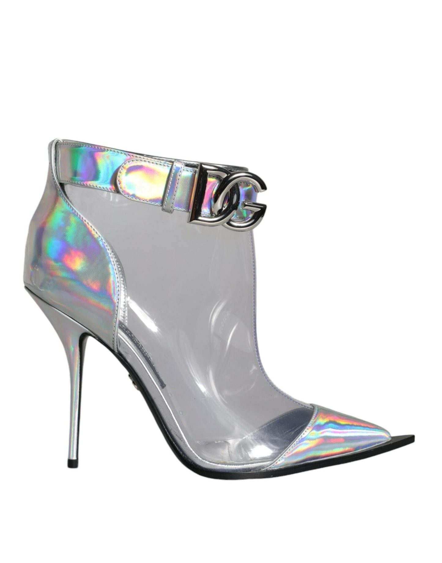 Dolce & Gabbana Silver Iridescent PVC Pointed Short Boots Shoes MaraFormigone